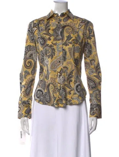 Pre-owned Etro Paisley Print Long Sleeve Blouse In Yellow