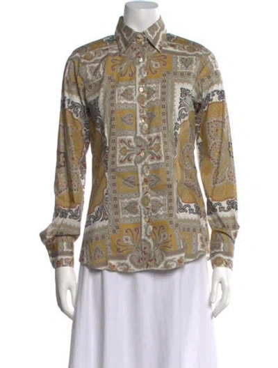 Pre-owned Etro Paisley Print Long Sleeve Blouse In Yellow
