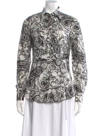 Pre-owned Etro Paisley Print Long Sleeve Button-up Top In Black