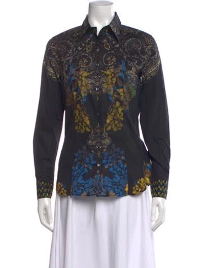 Pre-owned Etro Paisley Print Long Sleeve Button-up Top In Black
