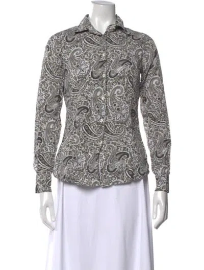 Pre-owned Etro Paisley Print Long Sleeve Button-up Top In Black
