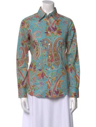 Pre-owned Etro Paisley Print Long Sleeve Button-up Top In Blue