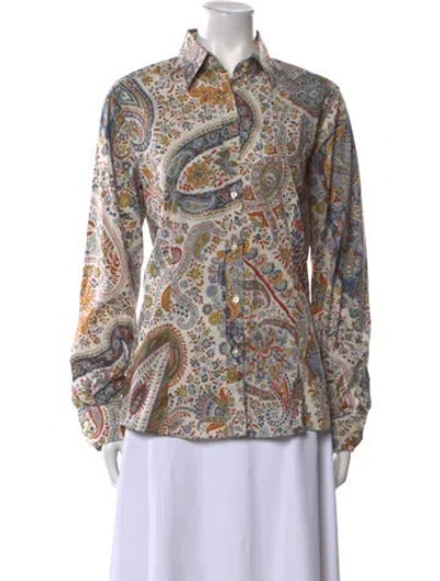 Pre-owned Etro Paisley Print Long Sleeve Button-up Top In Blue