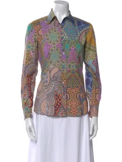 Pre-owned Etro Paisley Print Long Sleeve Button-up Top In Blue