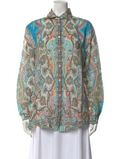 Pre-owned Etro Paisley Print Long Sleeve Button-up Top In Blue