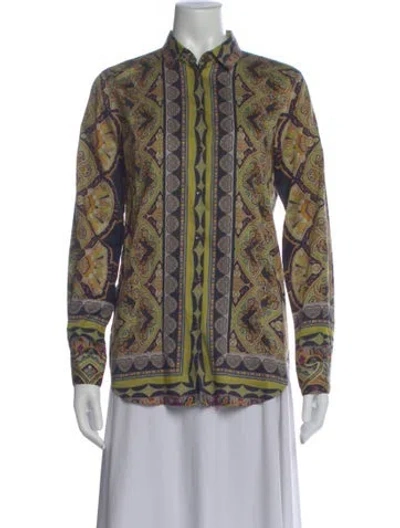 Pre-owned Etro Paisley Print Long Sleeve Button-up Top In Blue