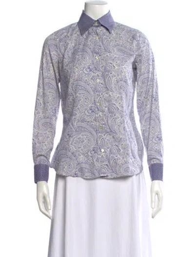Pre-owned Etro Paisley Print Long Sleeve Button-up Top In Blue