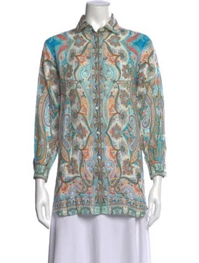 Pre-owned Etro Paisley Print Long Sleeve Button-up Top In Blue