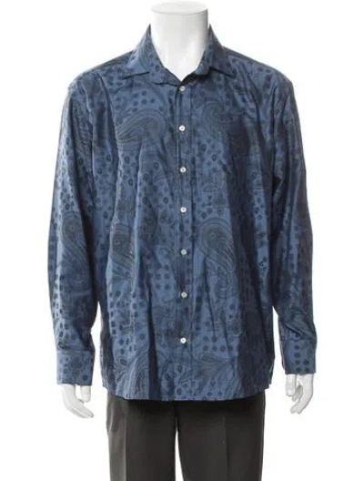 Pre-owned Etro Paisley Print Long Sleeve Button-up Top In Blue