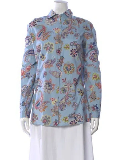 Pre-owned Etro Paisley Print Long Sleeve Button-up Top In Blue