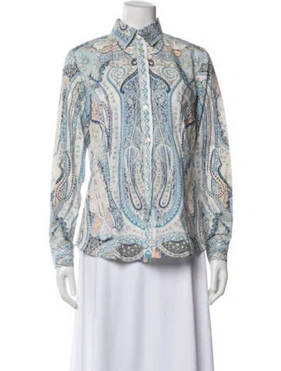 Pre-owned Etro Paisley Print Long Sleeve Button-up Top In Blue