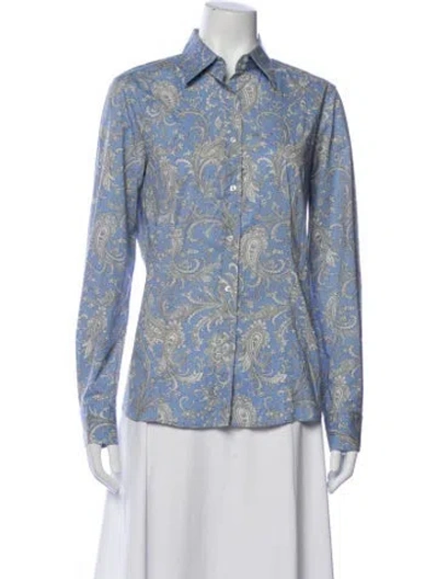 Pre-owned Etro Paisley Print Long Sleeve Button-up Top In Blue