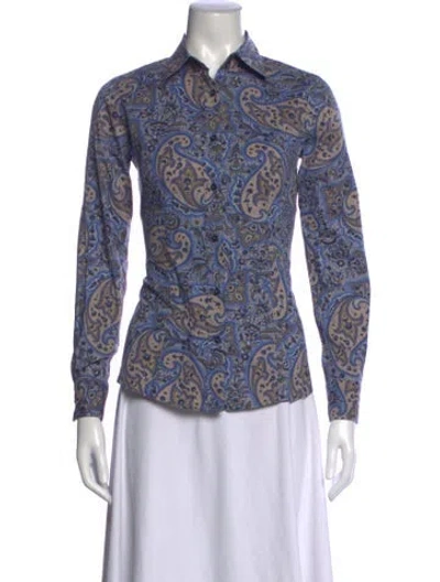Pre-owned Etro Paisley Print Long Sleeve Button-up Top In Blue