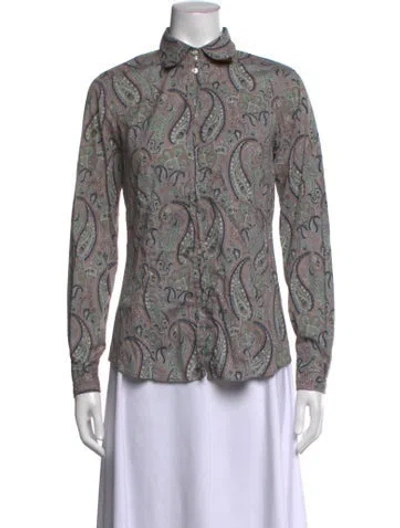 Pre-owned Etro Paisley Print Long Sleeve Button-up Top In Blue/neutrals