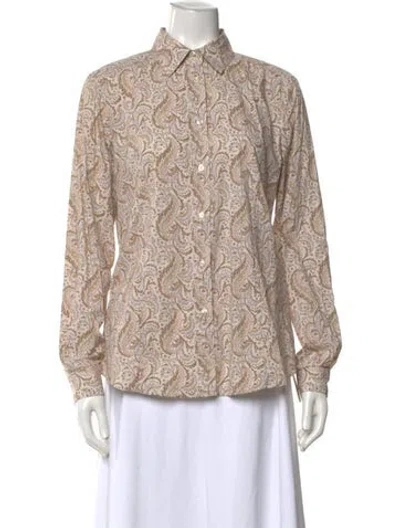 Pre-owned Etro Paisley Print Long Sleeve Button-up Top In Brown