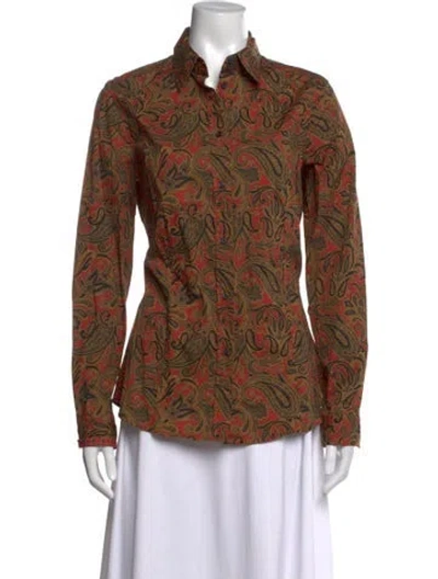 Pre-owned Etro Paisley Print Long Sleeve Button-up Top In Brown