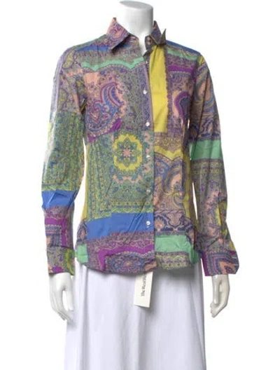 Pre-owned Etro Paisley Print Long Sleeve Button-up Top In Green