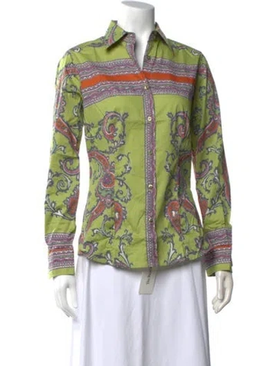 Pre-owned Etro Paisley Print Long Sleeve Button-up Top In Green