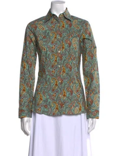 Pre-owned Etro Paisley Print Long Sleeve Button-up Top In Green