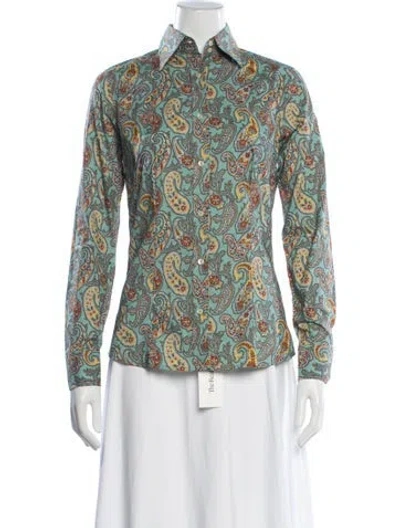 Pre-owned Etro Paisley Print Long Sleeve Button-up Top In Green