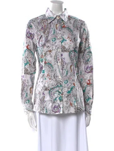 Pre-owned Etro Paisley Print Long Sleeve Button-up Top In Neutral
