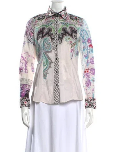 Pre-owned Etro Paisley Print Long Sleeve Button-up Top In Neutral