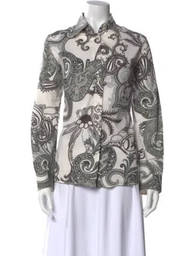 Pre-owned Etro Paisley Print Long Sleeve Button-up Top In Neutral