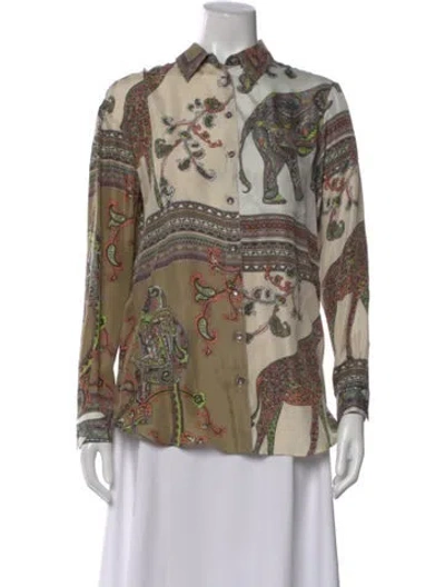 Pre-owned Etro Paisley Print Long Sleeve Button-up Top In Neutral