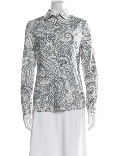 Pre-owned Etro Paisley Print Long Sleeve Button-up Top In Neutral