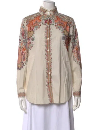 Pre-owned Etro Paisley Print Long Sleeve Button-up Top In Neutral