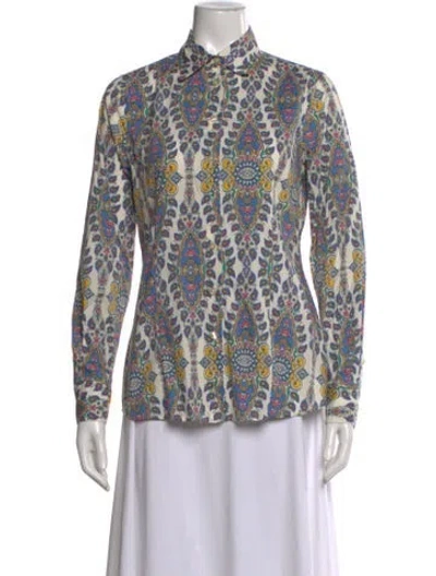 Pre-owned Etro Paisley Print Long Sleeve Button-up Top In Neutral