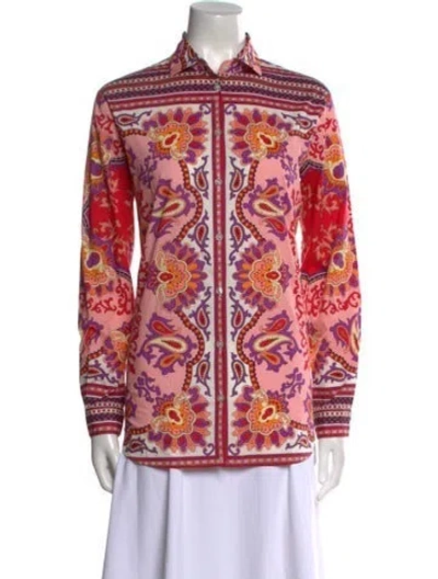 Pre-owned Etro Paisley Print Long Sleeve Button-up Top In Pink