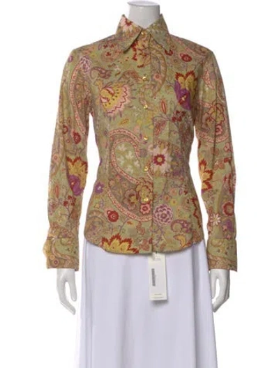 Pre-owned Etro Paisley Print Long Sleeve Button-up Top In Pink