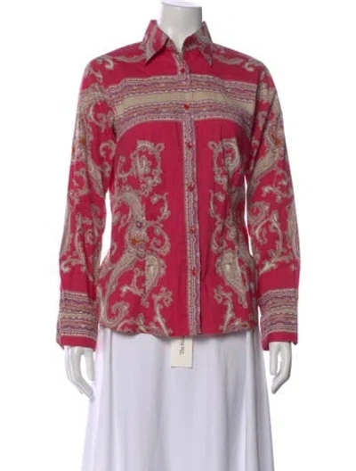 Pre-owned Etro Paisley Print Long Sleeve Button-up Top In Pink