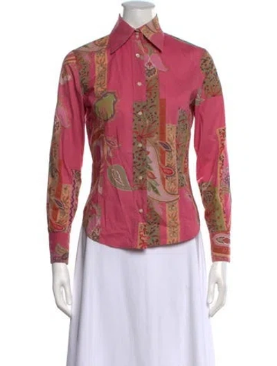 Pre-owned Etro Paisley Print Long Sleeve Button-up Top In Pink