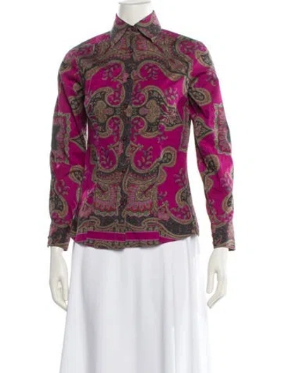 Pre-owned Etro Paisley Print Long Sleeve Button-up Top In Purple