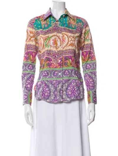 Pre-owned Etro Paisley Print Long Sleeve Button-up Top In Purple
