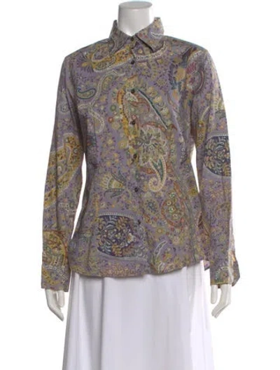 Pre-owned Etro Paisley Print Long Sleeve Button-up Top In Purple