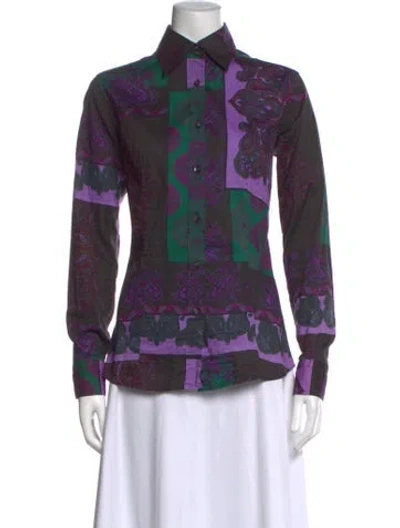 Pre-owned Etro Paisley Print Long Sleeve Button-up Top In Purple