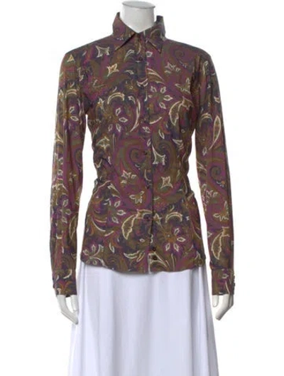 Pre-owned Etro Paisley Print Long Sleeve Button-up Top In Purple
