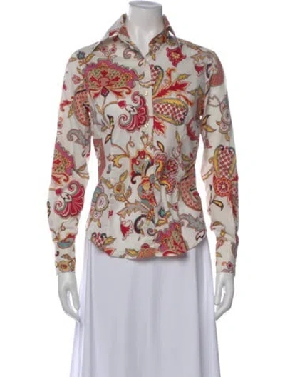 Pre-owned Etro Paisley Print Long Sleeve Button-up Top In Red