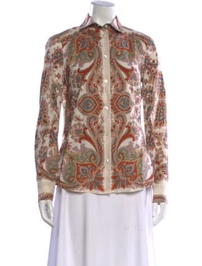 Pre-owned Etro Paisley Print Long Sleeve Button-up Top In Red