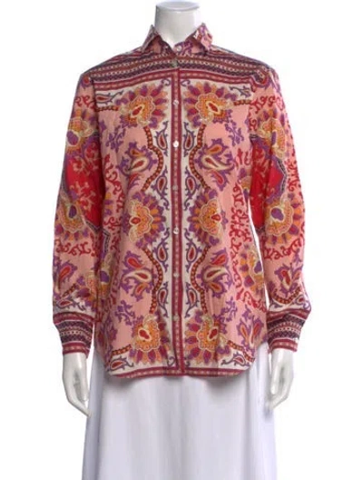 Pre-owned Etro Paisley Print Long Sleeve Button-up Top In Red