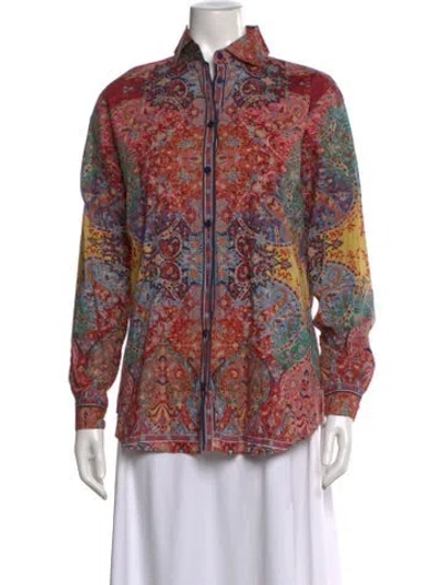 Pre-owned Etro Paisley Print Long Sleeve Button-up Top In Red