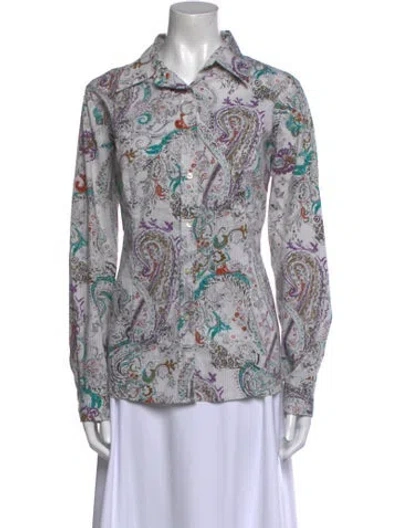 Pre-owned Etro Paisley Print Long Sleeve Button-up Top In White