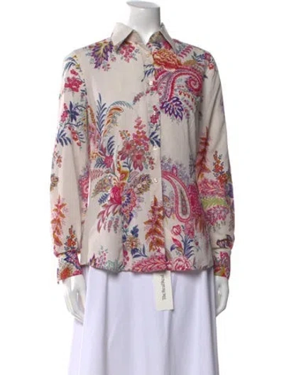 Pre-owned Etro Paisley Print Long Sleeve Button-up Top In White