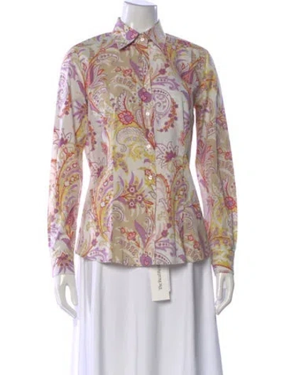 Pre-owned Etro Paisley Print Long Sleeve Button-up Top In White
