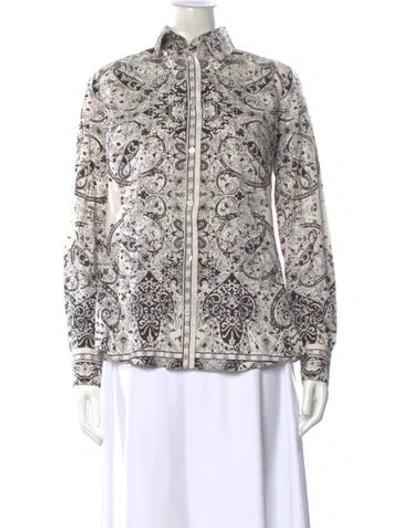 Pre-owned Etro Paisley Print Long Sleeve Button-up Top In White
