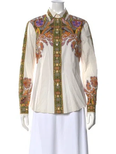 Pre-owned Etro Paisley Print Long Sleeve Button-up Top In White