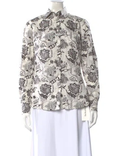 Pre-owned Etro Paisley Print Long Sleeve Button-up Top In White
